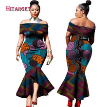 Load image into Gallery viewer, Traditional African Clothing Print Dashiki Slash Neck African Mermaid  Sexy Dresses