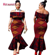 Load image into Gallery viewer, Traditional African Clothing Print Dashiki Slash Neck African Mermaid  Sexy Dresses