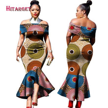 Load image into Gallery viewer, Traditional African Clothing Print Dashiki Slash Neck African Mermaid  Sexy Dresses