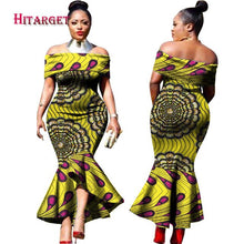 Load image into Gallery viewer, Traditional African Clothing Print Dashiki Slash Neck African Mermaid  Sexy Dresses