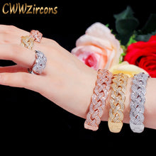 Load image into Gallery viewer, CWWZircons Luxury Big African CZ Bangle Bracelets Ring Sets Fashion Dubai Gold Silver Jewelry for Women Party Wedding T373