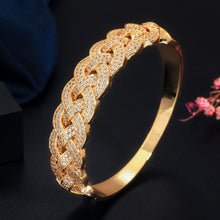 Load image into Gallery viewer, CWWZircons Luxury Big African CZ Bangle Bracelets Ring Sets Fashion Dubai Gold Silver Jewelry for Women Party Wedding T373