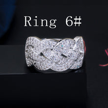 Load image into Gallery viewer, CWWZircons Luxury Big African CZ Bangle Bracelets Ring Sets Fashion Dubai Gold Silver Jewelry for Women Party Wedding T373