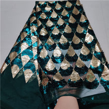 Load image into Gallery viewer, Latest African Lace Fabric High Quality French Net Embroidery Dark Blue Sequins Tulle Lace Fabric For Nigerian Party Dress