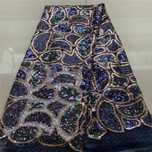 Load image into Gallery viewer, Latest African Lace Fabric High Quality French Net Embroidery Dark Blue Sequins Tulle Lace Fabric For Nigerian Party Dress