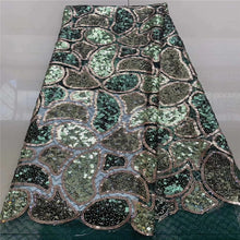 Load image into Gallery viewer, Latest African Lace Fabric High Quality French Net Embroidery Dark Blue Sequins Tulle Lace Fabric For Nigerian Party Dress