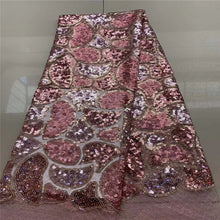 Load image into Gallery viewer, Latest African Lace Fabric High Quality French Net Embroidery Dark Blue Sequins Tulle Lace Fabric For Nigerian Party Dress