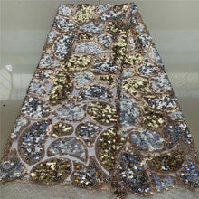 Load image into Gallery viewer, Latest African Lace Fabric High Quality French Net Embroidery Dark Blue Sequins Tulle Lace Fabric For Nigerian Party Dress