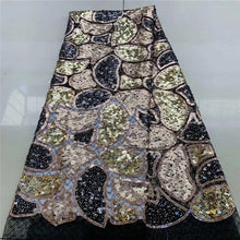 Load image into Gallery viewer, Latest African Lace Fabric High Quality French Net Embroidery Dark Blue Sequins Tulle Lace Fabric For Nigerian Party Dress