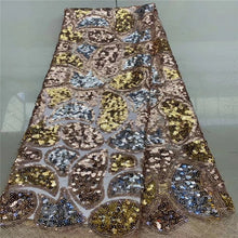 Load image into Gallery viewer, Latest African Lace Fabric High Quality French Net Embroidery Dark Blue Sequins Tulle Lace Fabric For Nigerian Party Dress