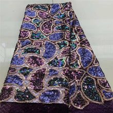 Load image into Gallery viewer, Latest African Lace Fabric High Quality French Net Embroidery Dark Blue Sequins Tulle Lace Fabric For Nigerian Party Dress