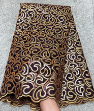 Load image into Gallery viewer, 5 yards Soft coffee Handcut African Organza lace Fabric with sequins Nigerian Ghana occasional sewing wear high quality