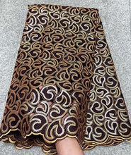 Load image into Gallery viewer, 5 yards Soft coffee Handcut African Organza lace Fabric with sequins Nigerian Ghana occasional sewing wear high quality