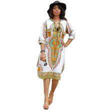 Load image into Gallery viewer, Newly Design African Dashiki Geometric Print  Loose Elastic Knee Dress