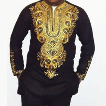Load image into Gallery viewer, African dashiki costume print V neck long sleeve T shirt long men's T-shirt Embroidery Design no pants