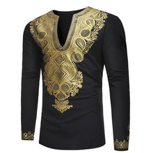 Load image into Gallery viewer, African dashiki costume print V neck long sleeve T shirt long men's T-shirt Embroidery Design no pants