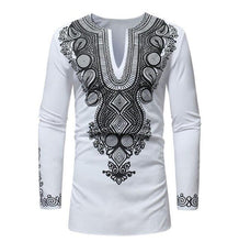 Load image into Gallery viewer, African dashiki costume print V neck long sleeve T shirt long men's T-shirt Embroidery Design no pants