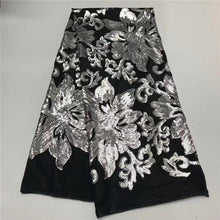 Load image into Gallery viewer, Hot Sequins velvet French net lace,high quality African tulle mesh lace fabric for party dress 5yards/lot black silver