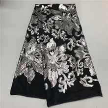 Load image into Gallery viewer, Hot Sequins velvet French net lace,high quality African tulle mesh lace fabric for party dress 5yards/lot black silver
