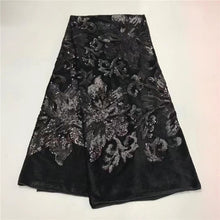 Load image into Gallery viewer, Hot Sequins velvet French net lace,high quality African tulle mesh lace fabric for party dress 5yards/lot black silver