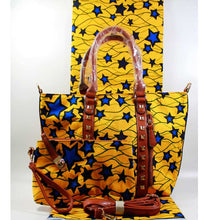Load image into Gallery viewer, Arrivals purses and handbags fashion handbags African woman wax bag set with 6yards african ankara wax yellow star prints fabric
