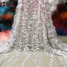 Load image into Gallery viewer, White Lace 3D Flower Lace Fabric Embroidered French Lace Fabric Beautiful African French Net tulle Lace Fabric With Beads Stones