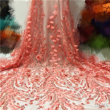 Load image into Gallery viewer, White Lace 3D Flower Lace Fabric Embroidered French Lace Fabric Beautiful African French Net tulle Lace Fabric With Beads Stones