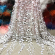Load image into Gallery viewer, White Lace 3D Flower Lace Fabric Embroidered French Lace Fabric Beautiful African French Net tulle Lace Fabric With Beads Stones