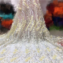 Load image into Gallery viewer, White Lace 3D Flower Lace Fabric Embroidered French Lace Fabric Beautiful African French Net tulle Lace Fabric With Beads Stones