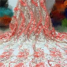 Load image into Gallery viewer, White Lace 3D Flower Lace Fabric Embroidered French Lace Fabric Beautiful African French Net tulle Lace Fabric With Beads Stones