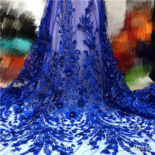 Load image into Gallery viewer, White Lace 3D Flower Lace Fabric Embroidered French Lace Fabric Beautiful African French Net tulle Lace Fabric With Beads Stones