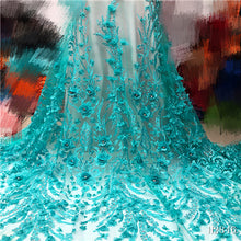 Load image into Gallery viewer, White Lace 3D Flower Lace Fabric Embroidered French Lace Fabric Beautiful African French Net tulle Lace Fabric With Beads Stones