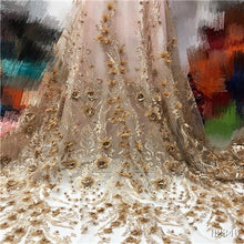 Load image into Gallery viewer, White Lace 3D Flower Lace Fabric Embroidered French Lace Fabric Beautiful African French Net tulle Lace Fabric With Beads Stones