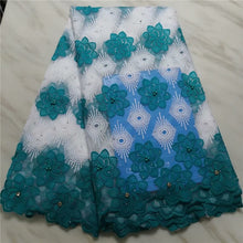 Load image into Gallery viewer, Nigerian Lace Fabric 2019 green High Quality Lace Sky Blue velvet African Lace Fabric Embroidery French Lace Fabric For Bridal