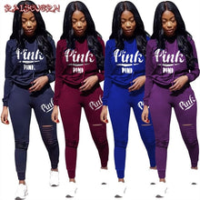 Load image into Gallery viewer, New Pink Letter Print Tracksuit Women Casual Outfits 2 Two Piece Set Full Pants Suits Plus Size Clothing Autumn