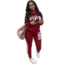 Load image into Gallery viewer, New Pink Letter Print Tracksuit Women Casual Outfits 2 Two Piece Set Full Pants Suits Plus Size Clothing Autumn