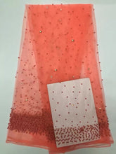 Load image into Gallery viewer, white Color African Lace Fabric 2020 Embroidered Nigerian Beaded Laces Fabric.High Quality French Tulle Lace Fabric For Women