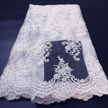 Load image into Gallery viewer, black white african lace fabric 2019 high quality lace french mesh fabric beaded swiss lace f