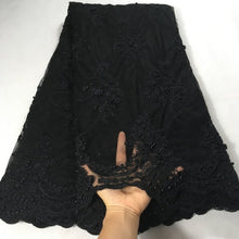 Load image into Gallery viewer, black white african lace fabric 2019 high quality lace french mesh fabric beaded swiss lace f