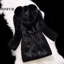 Load image into Gallery viewer, Luxury Big Genuine Full pelt Rabbit Fur Coat With Real Natural Fox Fur Collar Hot Wholesale Customize Plus Size Overcoat