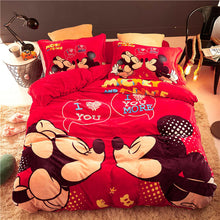 Load image into Gallery viewer, Red Flannel fleece Mickey Minnie Mouse comforter bedding sets queen size quilt cover twin 3d full bed linen coverlet Girls Kids