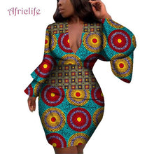 Load image into Gallery viewer, Fashion Women Dress Bazin Riche African Print Flare Sleeve Dresses