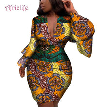 Load image into Gallery viewer, Fashion Women Dress Bazin Riche African Print Flare Sleeve Dresses