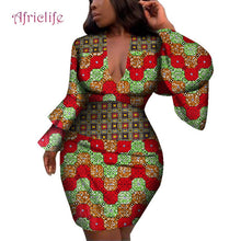 Load image into Gallery viewer, Fashion Women Dress Bazin Riche African Print Flare Sleeve Dresses
