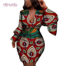 Load image into Gallery viewer, Fashion Women Dress Bazin Riche African Print Flare Sleeve Dresses