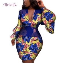 Load image into Gallery viewer, Fashion Women Dress Bazin Riche African Print Flare Sleeve Dresses