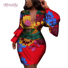 Load image into Gallery viewer, Fashion Women Dress Bazin Riche African Print Flare Sleeve Dresses