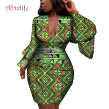 Load image into Gallery viewer, Fashion Women Dress Bazin Riche African Print Flare Sleeve Dresses