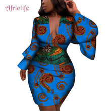 Load image into Gallery viewer, Fashion Women Dress Bazin Riche African Print Flare Sleeve Dresses