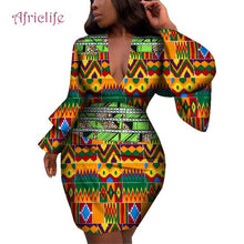 Load image into Gallery viewer, Fashion Women Dress Bazin Riche African Print Flare Sleeve Dresses